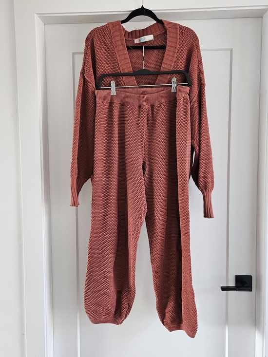 Free People FP Beach Hailee Cardi Set Rust Waffle Knit Lounge 2 Piece - Medium - Picture 3 of 7